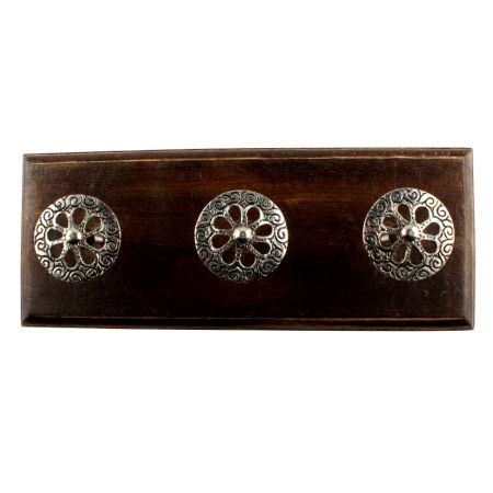 Silver Wheel Flower Wooden Hook